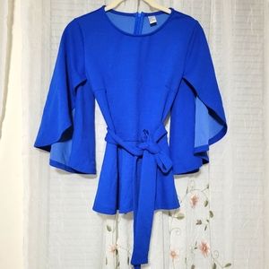 2/$25 Royal Blue Split Sleeve Tie Blouse